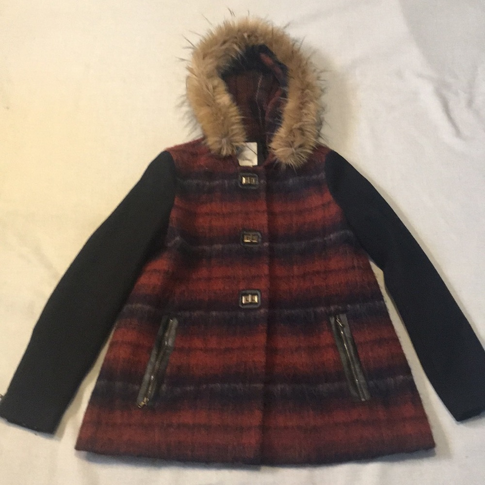 Anthropologie coat, red and black, small